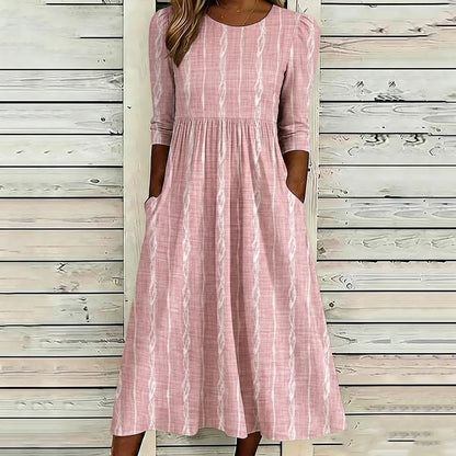Cardydony Women's Simple Striped Art Print Casual Round Neck Dress