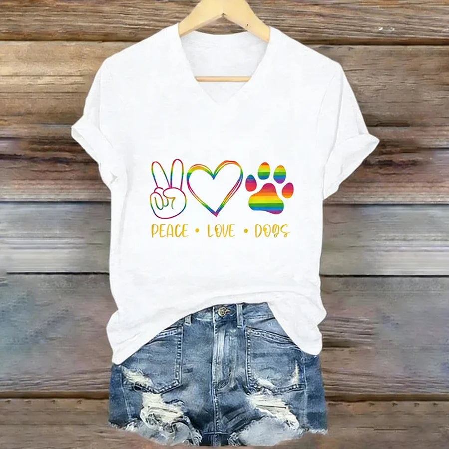Cardydony Peace And Dogs Color Printed T-shirt