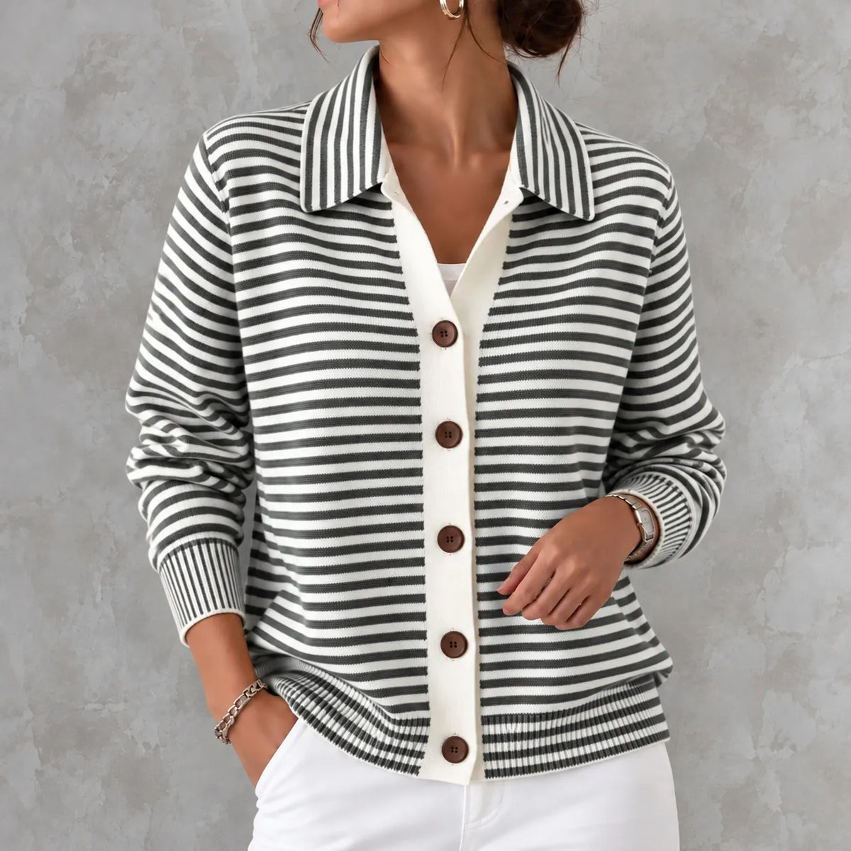 Cardydony Elegant Knitted Striped Cardigan