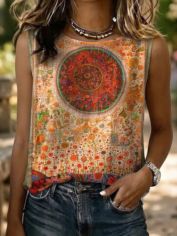 Cardydony Ethnicity Abstract Geometry Pattern Women's Casual Tank Top