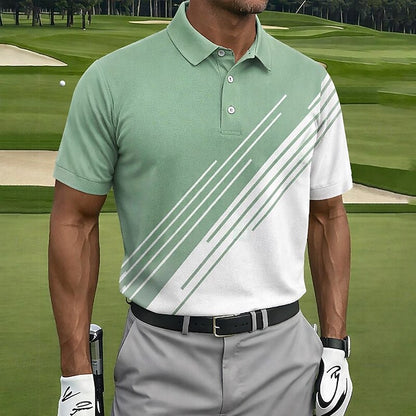 Cardydony Men's Retro Line Pattern Golf Sports Polo Shirt