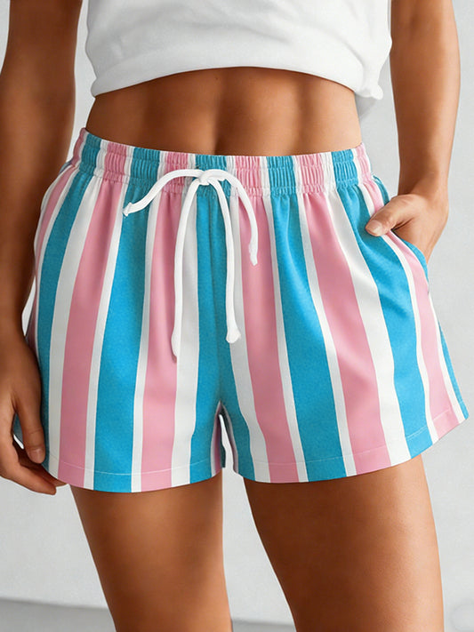 Cardydony Transgender Inspired Blue And Pink Striped Casual Shorts