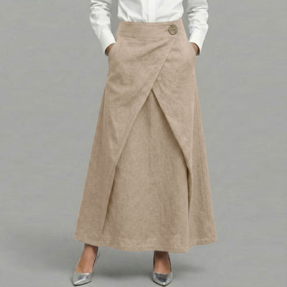 Cardydony Women's Casual Retro Slanted Button Cotton And Linen Skirt
