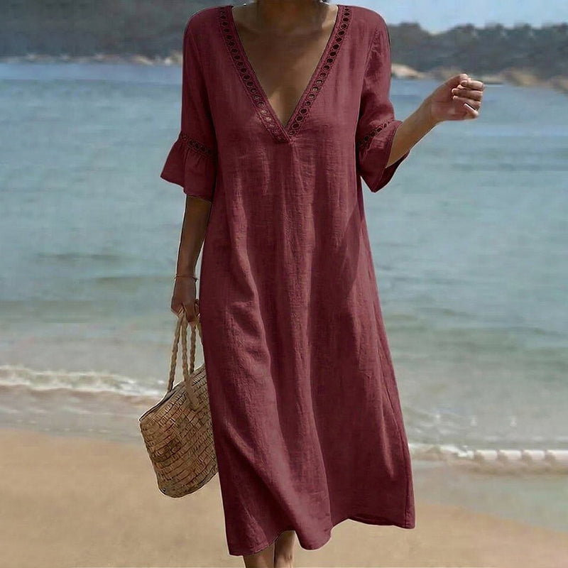 Cardydony Women's Solid Color Linen Blend Casual Maxi Dress