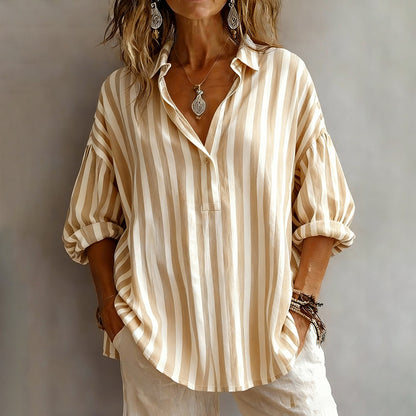 Cardydony Casual Loose Striped Half Lapel Shirt