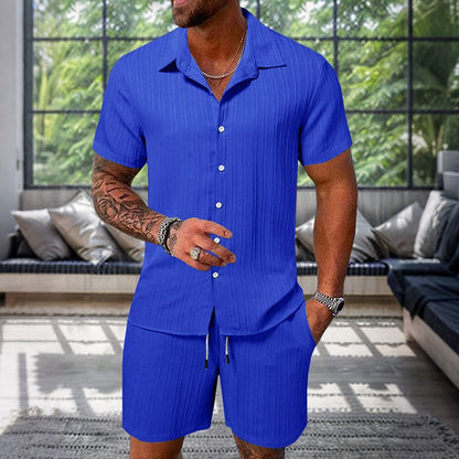Cardydony Men's Leisure Textured Shirt Set