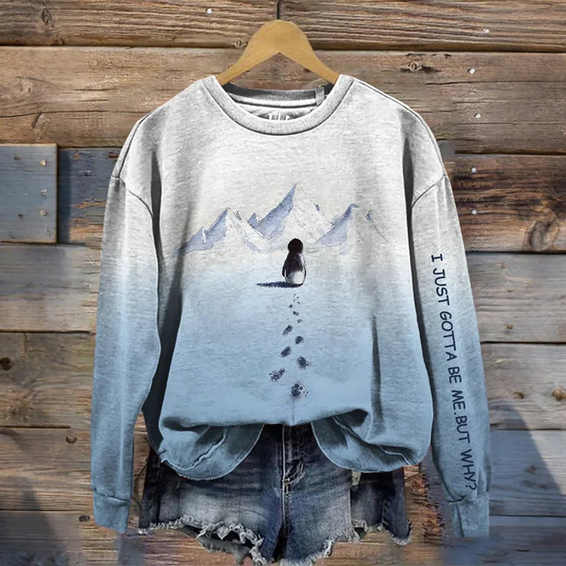 Cardydony I Just Gotta Be Me.but Why? Nihilistic Penguin Printed Casual Sweatshirt
