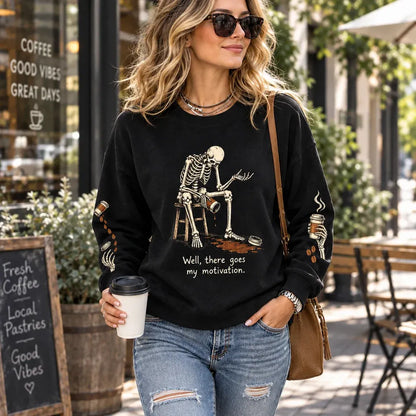 Cardydony Women's Gothic Spilled Coffee Skeleton Graphic Funny Quote Sweatshirt