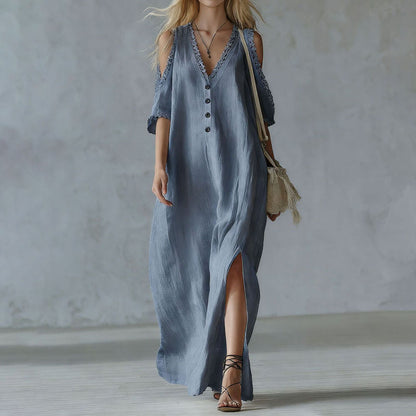 Cardydony Vacation Lace Loose Off-shoulder Maxi Dress