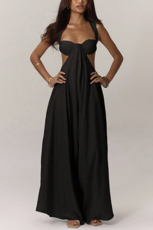 Cardydony Women's Solid Color Casual Camisole Loose Stretch Wide-leg Jumpsuit