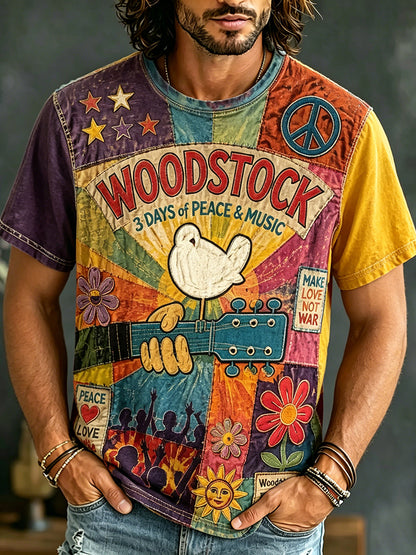 Cardydony Men's Retro Music Hippie Print Short-sleeve T-shirt