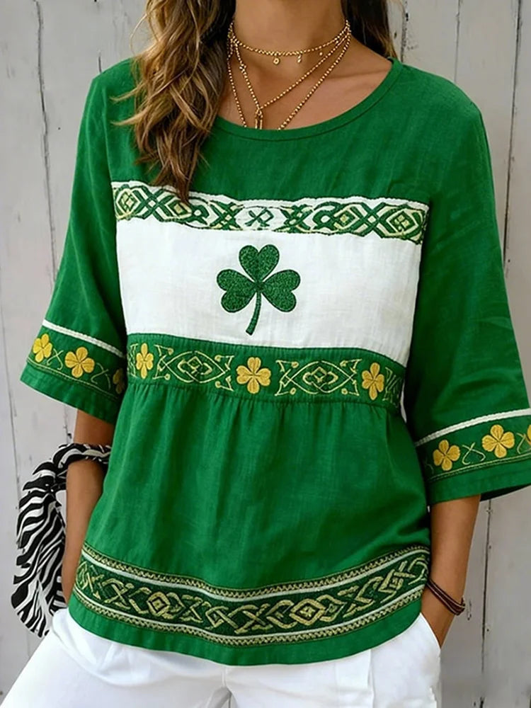 Cardydony Women's Retro St. Patrick's Day Cotton And Linen Top