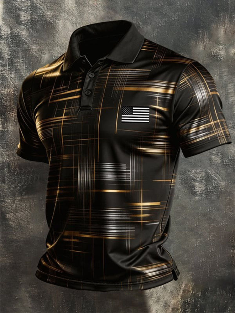 Cardydony Men's Retro Patriot Color Block Polo Shirt