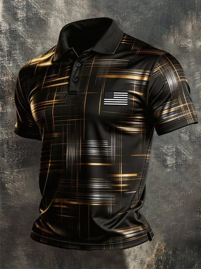 Cardydony Men's Retro Patriot Color Block Polo Shirt