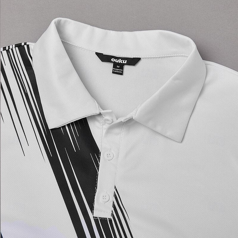 Cardydony Men's Line Pattern Golf Sports Polo Shirt