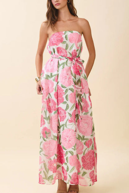 Cardydony Women's Floral Print Sleeveless Off-shoulder Loose Casual Maxi Dress