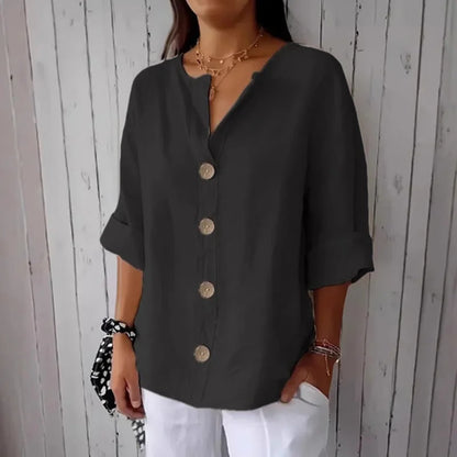 Cardydony Solid Color Linen Blend Button Casual Shirt