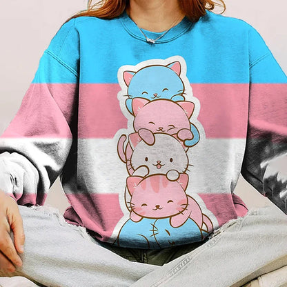 Cardydony Transgender Pride Flag Cute Kawaii Cats Women's Sweatshirt