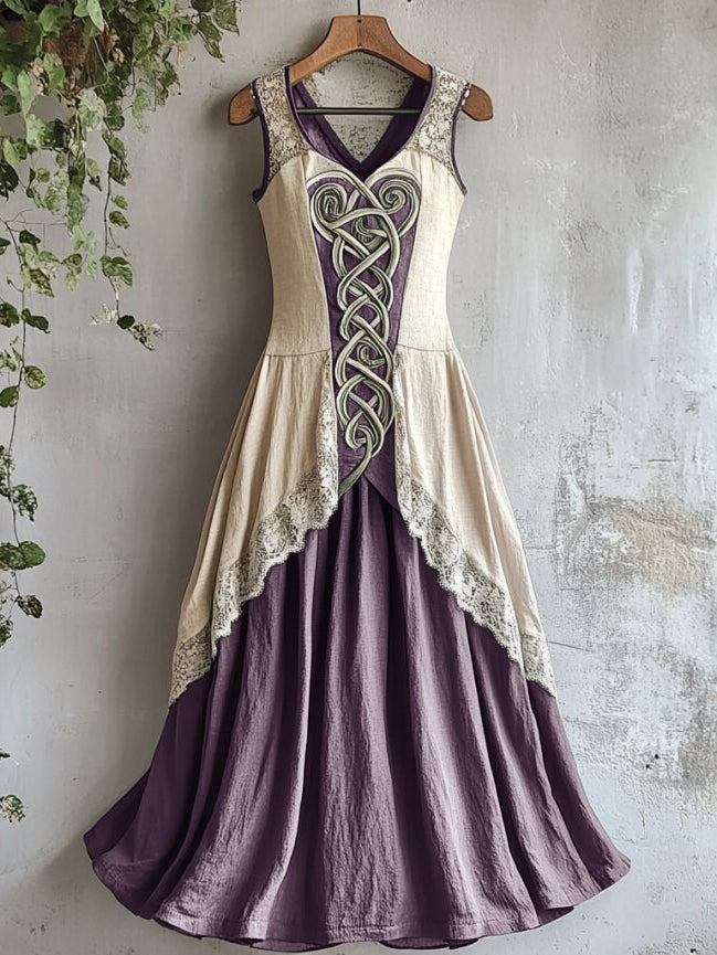 Cardydony Viking Tribal Celtic Knot Art Lace Linen Tank Dress