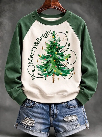 Cardydony Women's Christmas Tree Print Casual Sweathirt