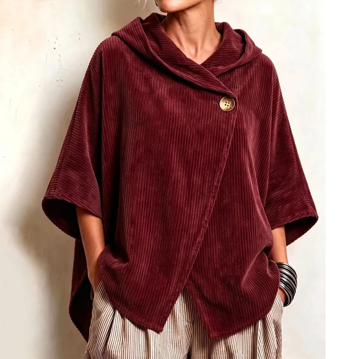Cardydony Women's Fall Winter Cozy Asymmetric Corduroy Top