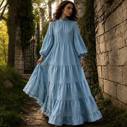 Cardydony Women's Bohemian Ruffle Neck Relaxed Fit Tiered Maxi Dress
