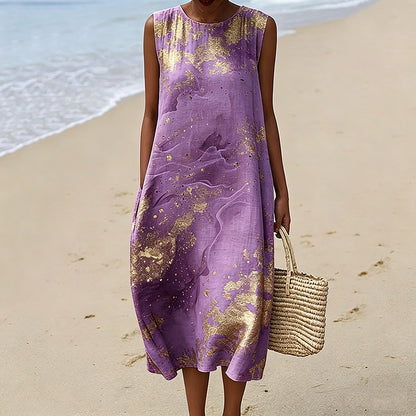 Cardydony Vintage Abstract Marble Texture Art Flowy Linen Tank Dress