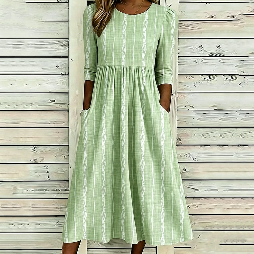 Cardydony Women's Simple Striped Art Print Casual Round Neck Dress