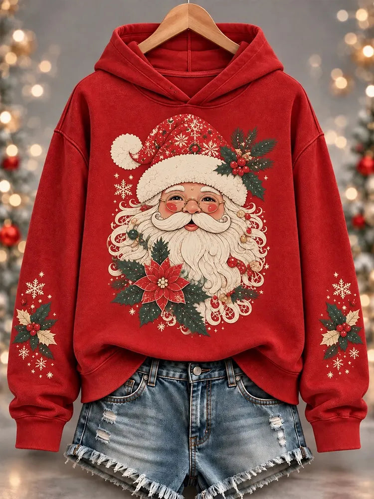 Cardydony Women's Christmas Santa Print Casual Hoodie