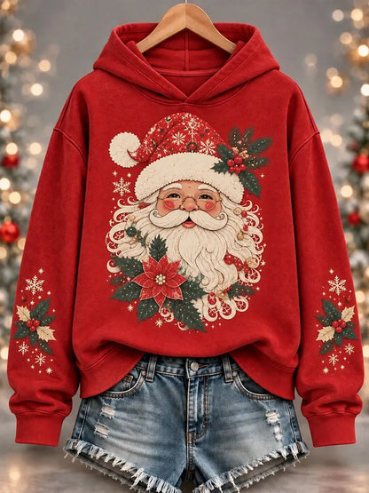 Cardydony Women's Christmas Santa Print Casual Hoodie