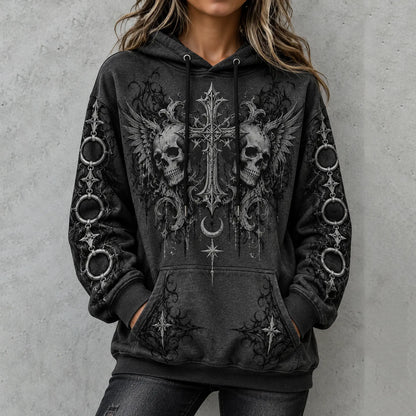 Cardydony Women's Punk Skull Cross Print Hoodie