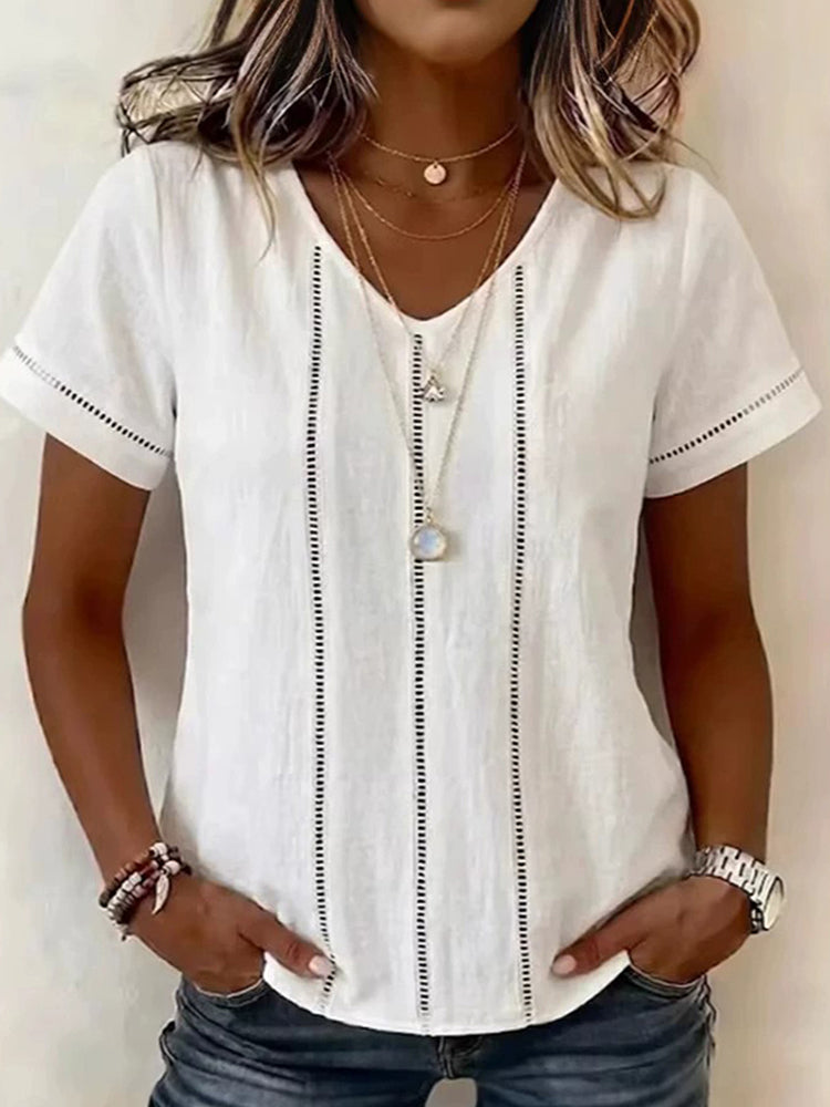 Cardydony Women's Casual Hollow-out Linen Art Cotton And Linen Top
