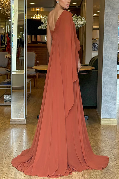Cardydony Women's Iriena Chiffon One Shoulder Rose Decoration Waist Formal Maxi Dress