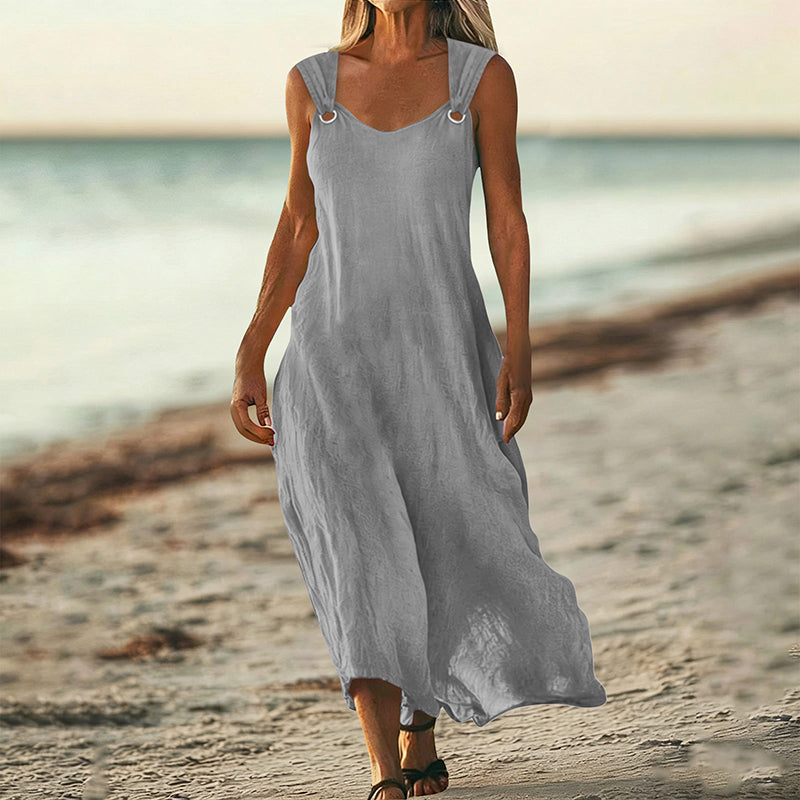 Cardydony Women's Solid Color Linen Blend Sleeveless Dress