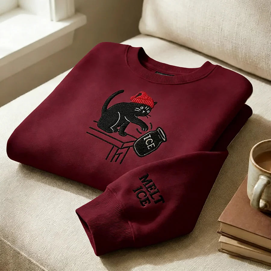 Cardydony Ice Out Black Cat With Ice Melt Hat Cozy Sweatshirt