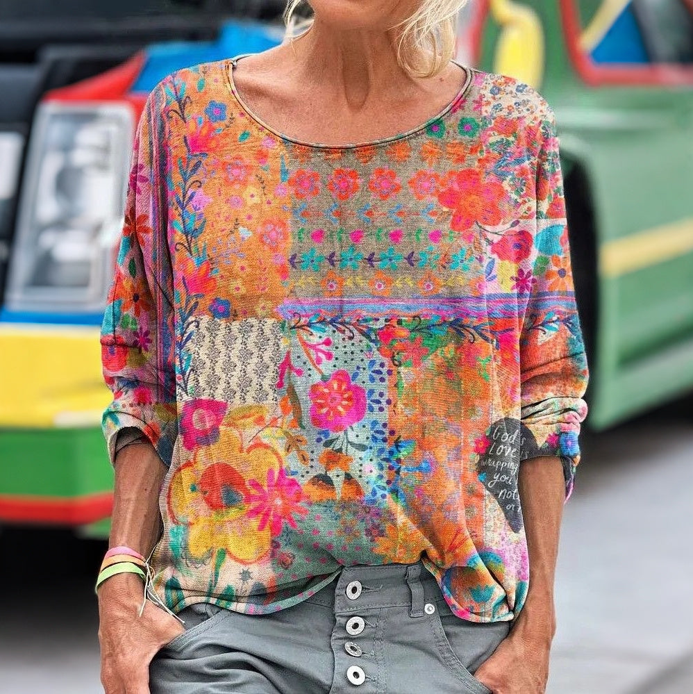 Cardydony Women's Retro Hippie Floral Art Print Casual T-shirt