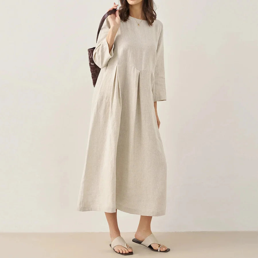 Cardydony Women's Solid Color Cotton And Linen Classic Dress