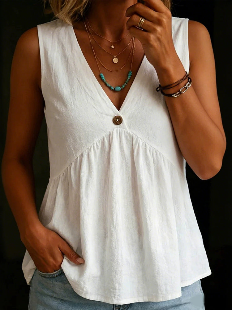 Cardydony Women's Vintage Simple Buttons Cotton Linen Sleeveless Top