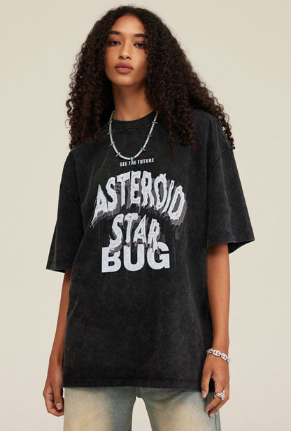 Cardydony Women's Asteroid Star Graphic Tee | Washed Oversized Streetwear T-Shirt for Women