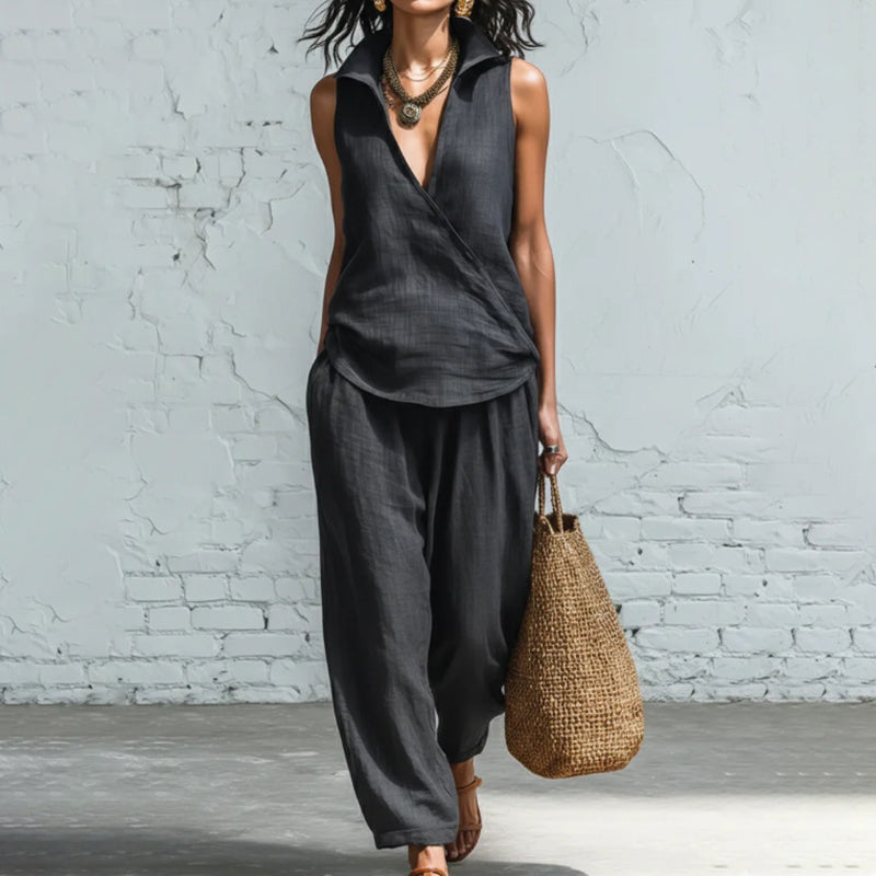 Cardydony Women's Simple Shirt And Wide-leg Pants Two-piece Set