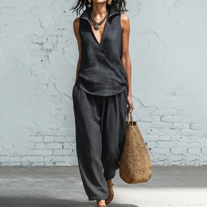 Cardydony Women's Simple Shirt And Wide-leg Pants Two-piece Set