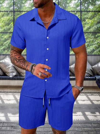 Cardydony Men's Leisure Textured Shirt Set