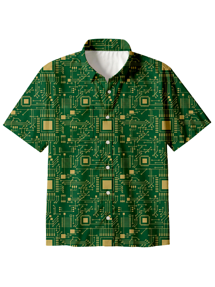 Cardydony Men's Technology Sense Circuit Board Button Up Pocket Shirt
