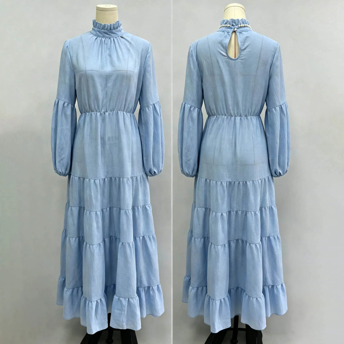 Cardydony Women's Bohemian Ruffle Neck Relaxed Fit Tiered Maxi Dress