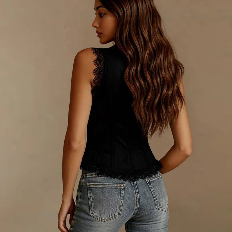 Cardydony Women's Vintage Lace Floral Embroidered V-neck Vest