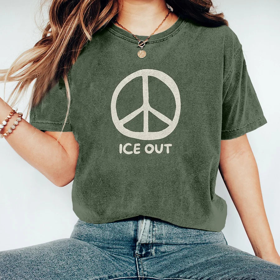 Cardydony Ice Out Peace Symbol Vintage Washed T Shirt