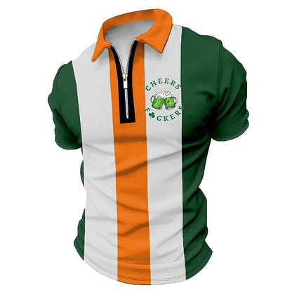 Cardydony Men's Beer Saint Patrick Day St. Patrick's Day Zipper Up Polo Shirt
