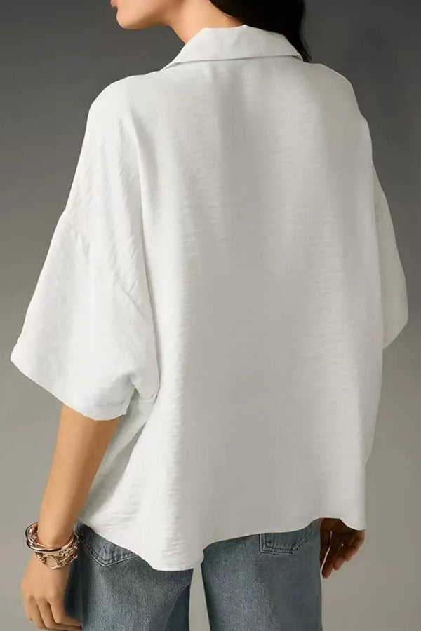 Cardydony Women's Solid Color Loose Lapel Short-sleeved Casual Shirt