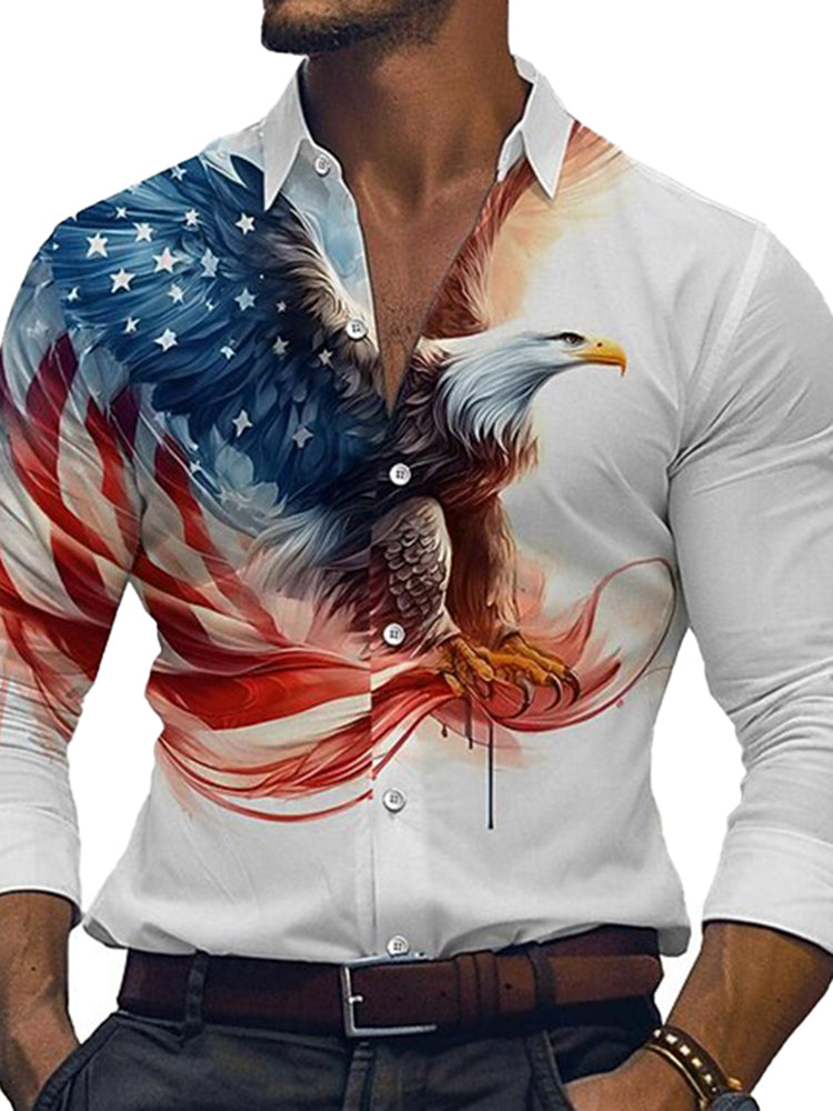 Cardydony Men's Us Flag Patriotic America's 250th Anniversary Cotton And Linen Long Sleeve Shirt