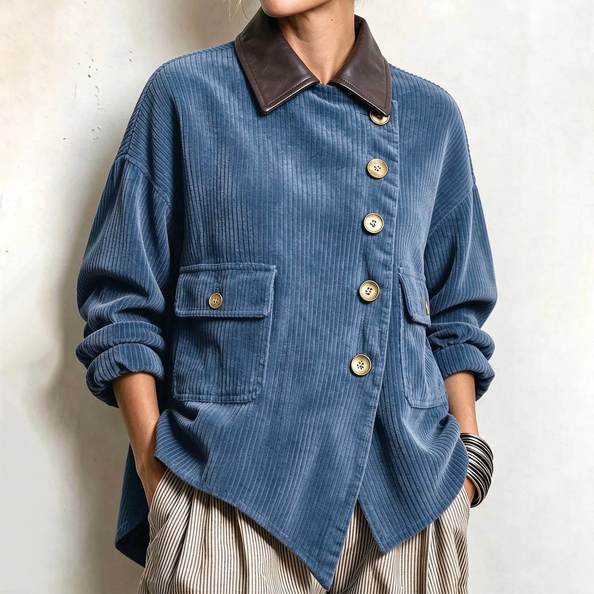 Cardydony Women's Fall Winter Cozy Asymmetric Corduroy Top